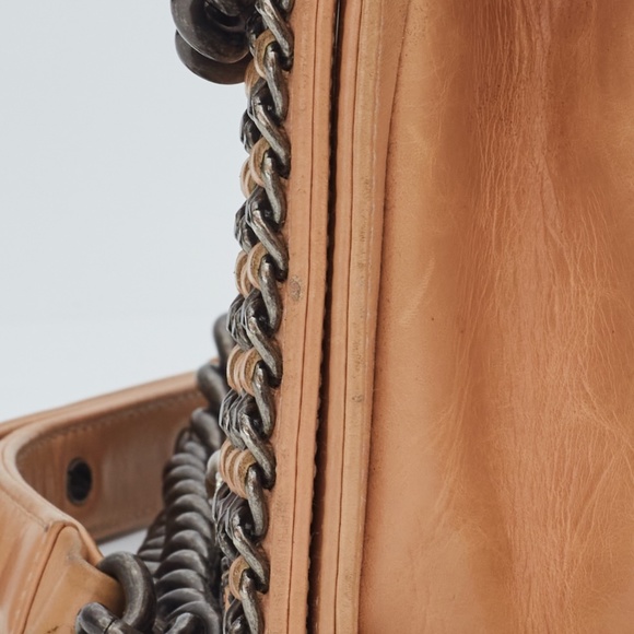 CHANEL LAMBSKIN BEIGE CHAINED BOY BAG SMALL (2015) - Picture 4 of 12